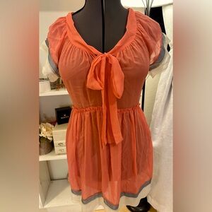 VTG Y2K Juicy Couture Sz 4 Fairycore 100% Silk Sheer Babydoll Dress Tangerine